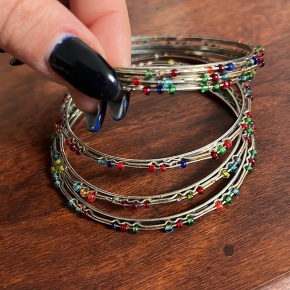 Set of 6 Bracelet Bangle with colorful beads and silver - Picture 3 of 3